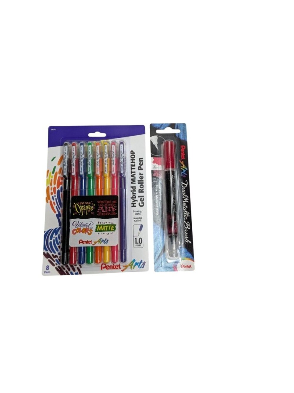 Pentel Arts Hybrid Mattehop Gel Roller Pen Set 8 Pens & Dual Metallic Brush Pen